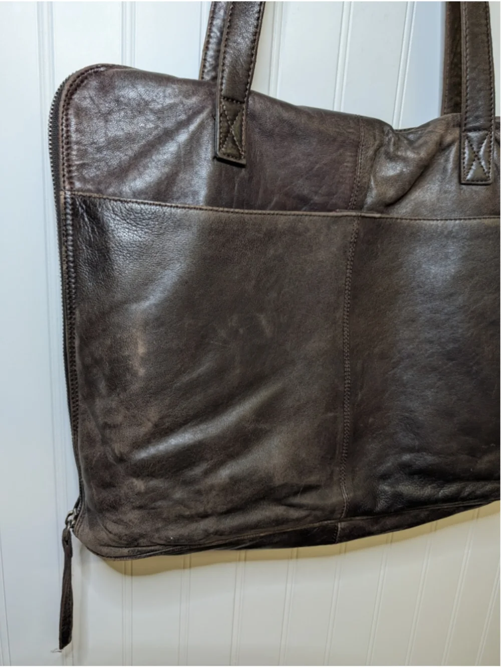 LATICO Leather Laptop Tote Bag Brown Organizer Shoulder Briefcase Floral Lined